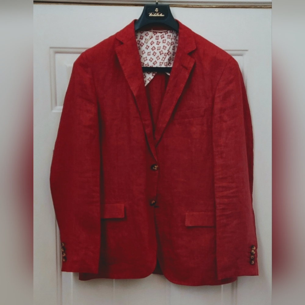 BROOKS BROTHERS RED FLEECE MEN'S CORAL RED LINEN 3-BUTTON JACKET SIZE 40 R NWOT